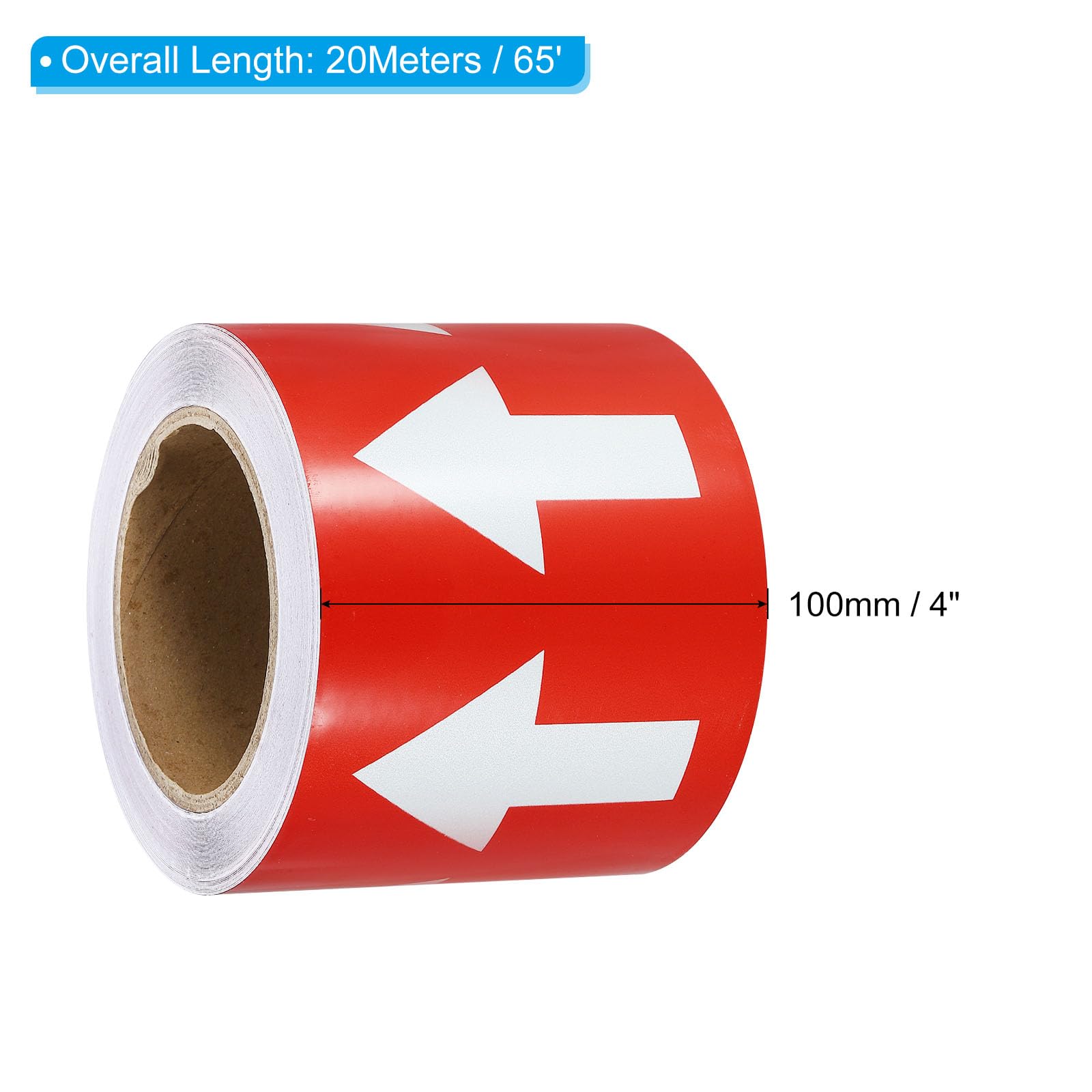 PATIKIL Cinta de Flecha de Flujo Direccional 4" X65', Etiquetas Adhesivas de Identificación de Tuberías para Etiquetado de Flujo de Tuberías, Blanco Sobre Rojo