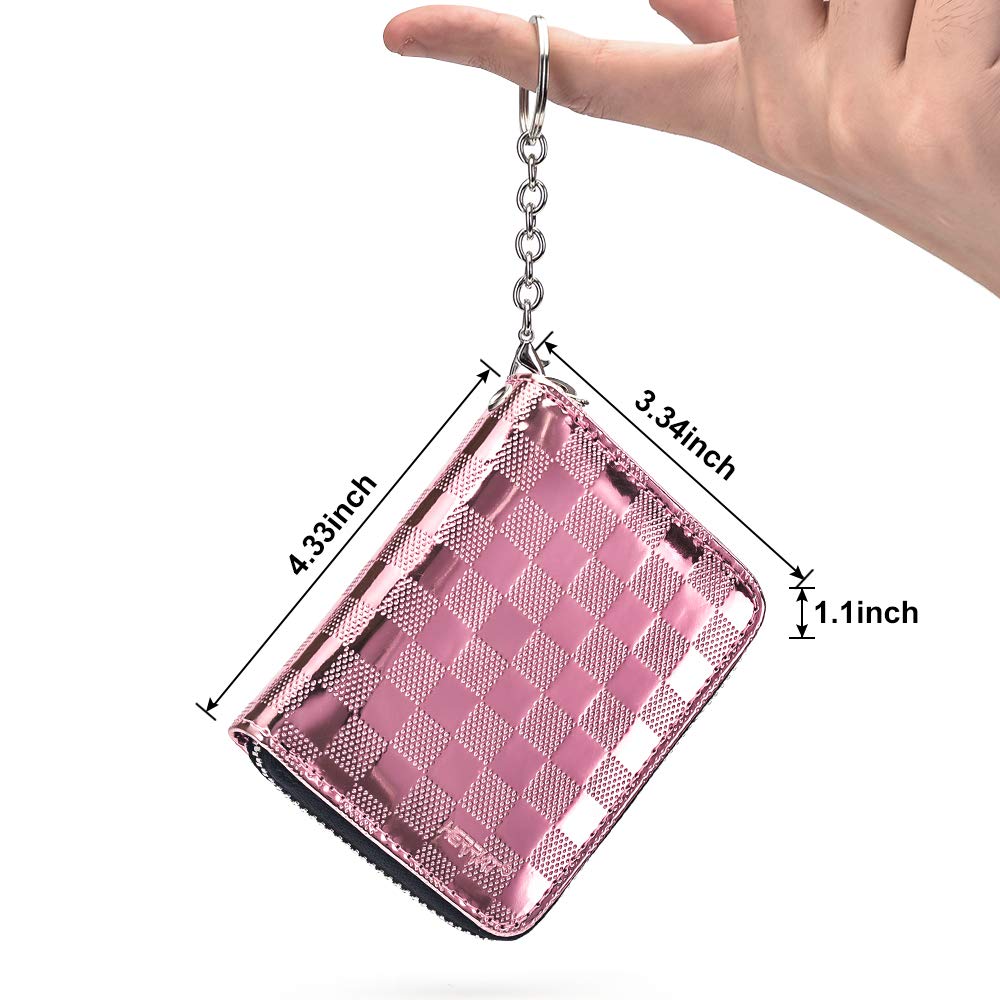 HerriaT Credit Card Wallet, Genuine Leather Zipper Coin Pockets Card Cases Holder for Men Women, RFID Blocking, Keychain Wallet, Compact Size