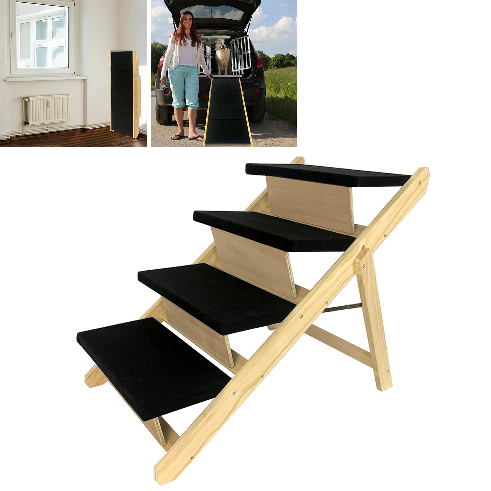 ORHEYA Escalera para perros plegable para mascotas, para el maletero, antideslizante, rampa para coche, hasta 90 kg, 156 x 40 cm