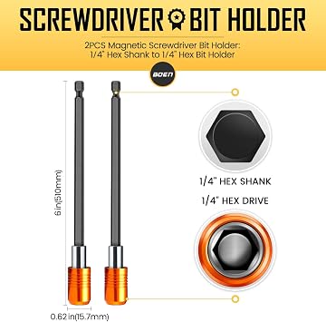 boen 2PCS Magnetic Drill Bit Holder, 6 Quick Change Drill Extension, 1/4 Hex Shank, for Impact Driver Screwdriver Bits Use