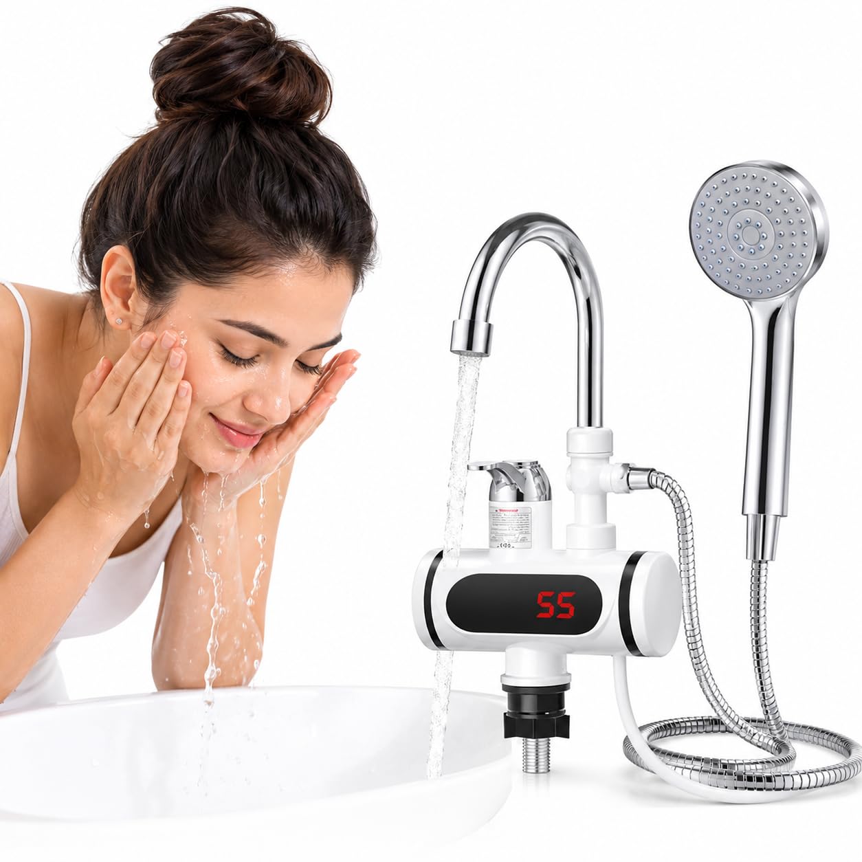 DRUMSTONE WINTER 5 Years Warranty Instant Electric Water Heater Tap with LED Temperature Display & Shower Head | 3000W Tankless Fast Heating Faucet for Kitchen & Bathroom Use WHITE-image-16