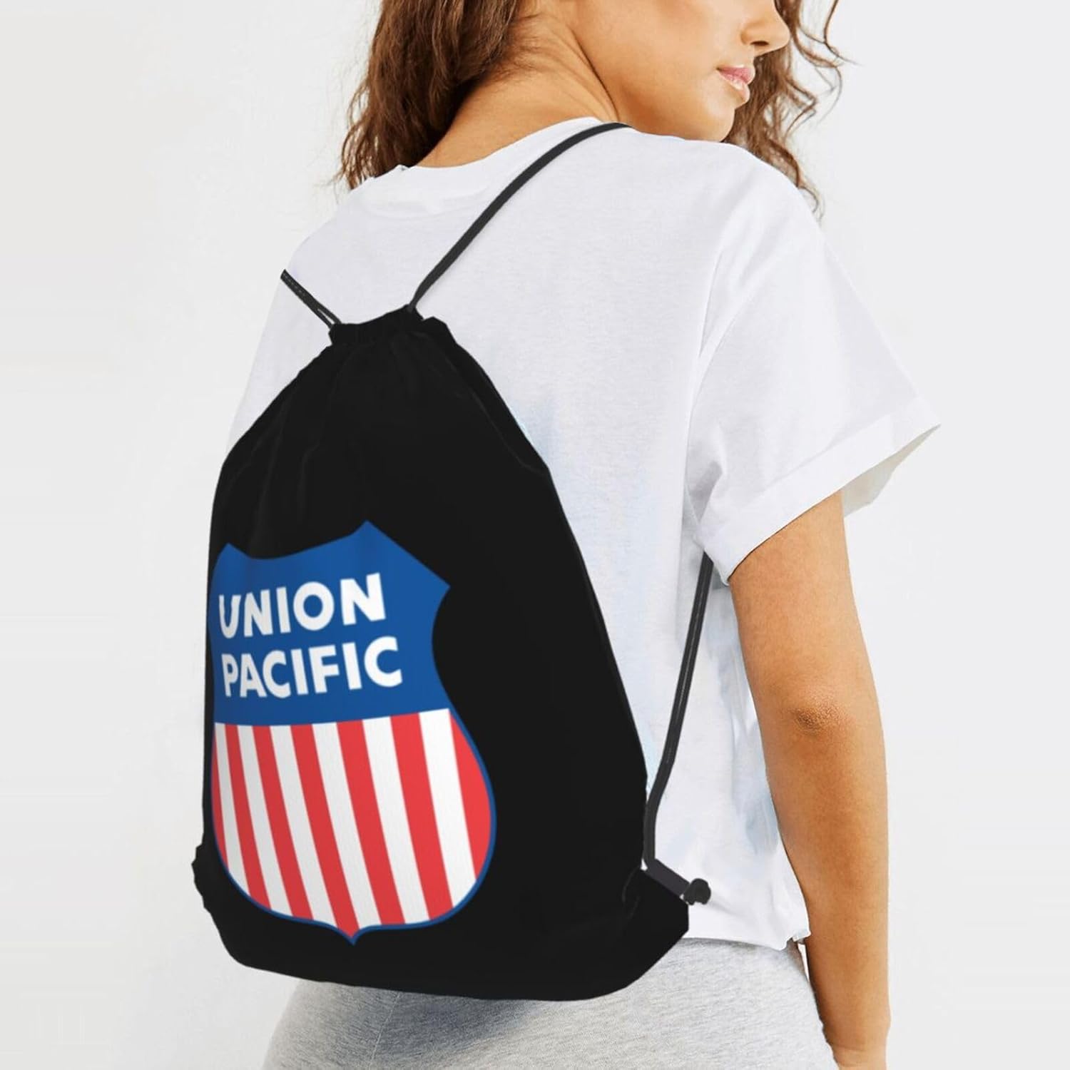 Union Pacific Railroad Drawstring Backpack Bag Sport Gym Sackpack for Men Women (Black)