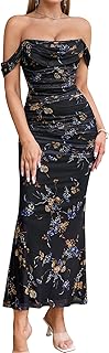 Off The Shoulder Maxi Long Dress Corset Ruched Bodycon Formal Wedding Guest Dresses for Women