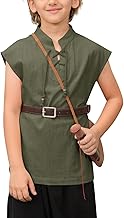 Haloumoning Boys Renaissance Pirate Sleeveless T Shirts Kids Viking Medieval Lace-up Shirt Scottish Costume Tank Tops