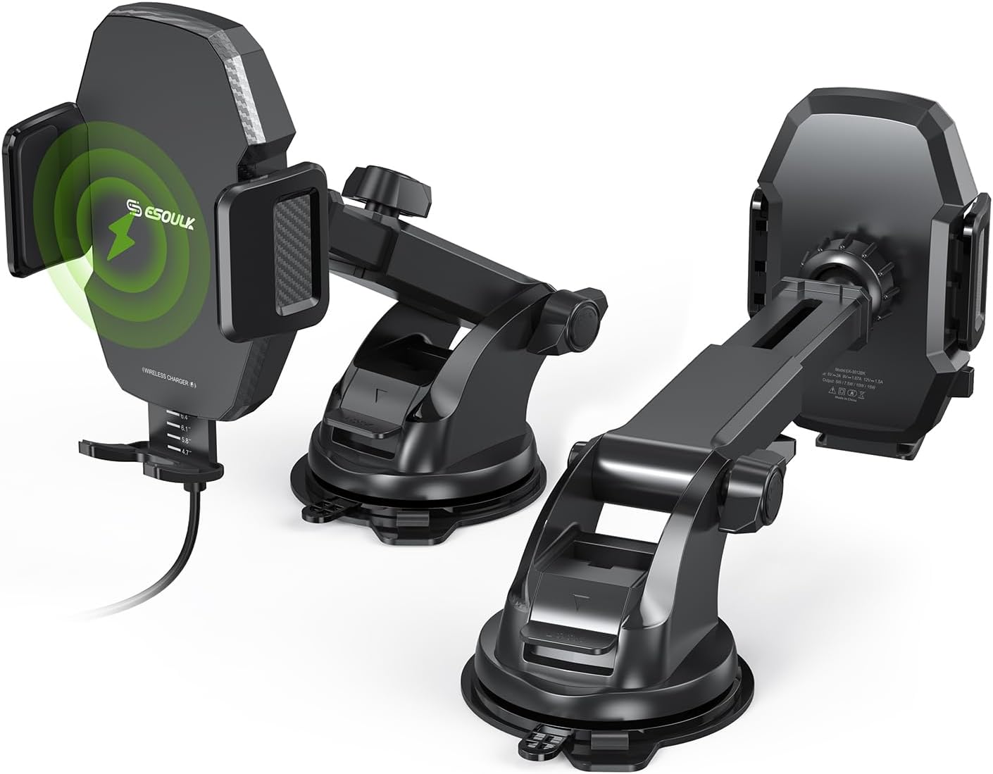 Esoulk Wireless Car Charger Phone Mount, 15W Fast Charging Car Mount Charger with Auto Clamping, Car Charger Phone Holder for iPhone, Wireless Charger Car Mount for Dashboard & Windshield - Image 2