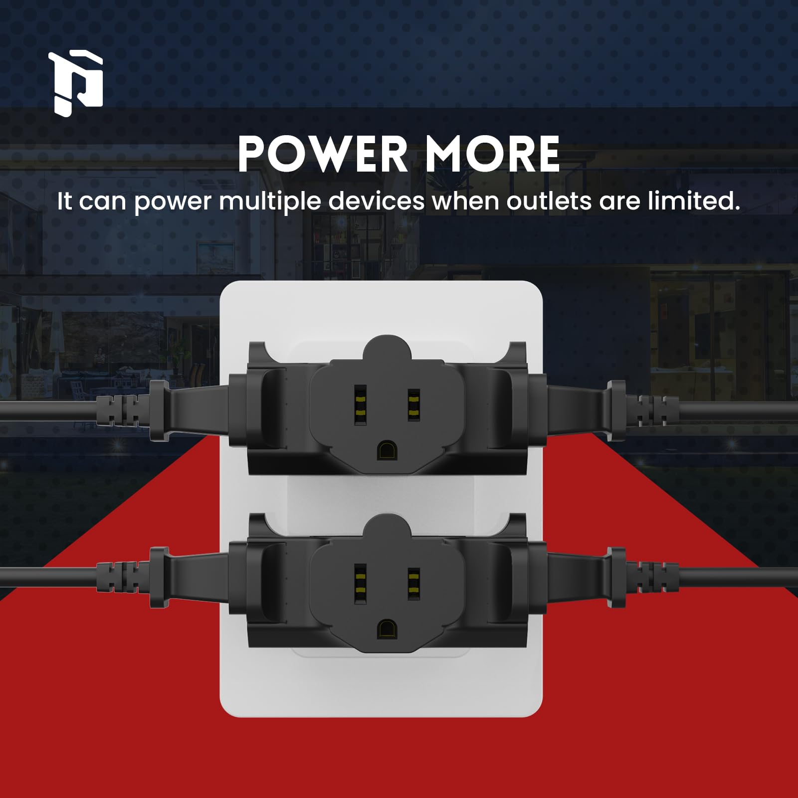 PLUGTUL 3-Way Plug Adapter - 3 Outlet Expander -4 PLUGTUL 3-Way Plug Adapter - 3 Outlet Expander -4