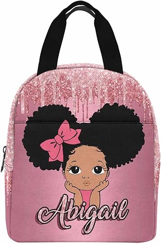 Miniatura 2 de Bolsa de almuerzo aislada personalizada para niñoniña, patrón rosa brillante, nombre personalizado, caja de almuerzo reutilizable para oficina,