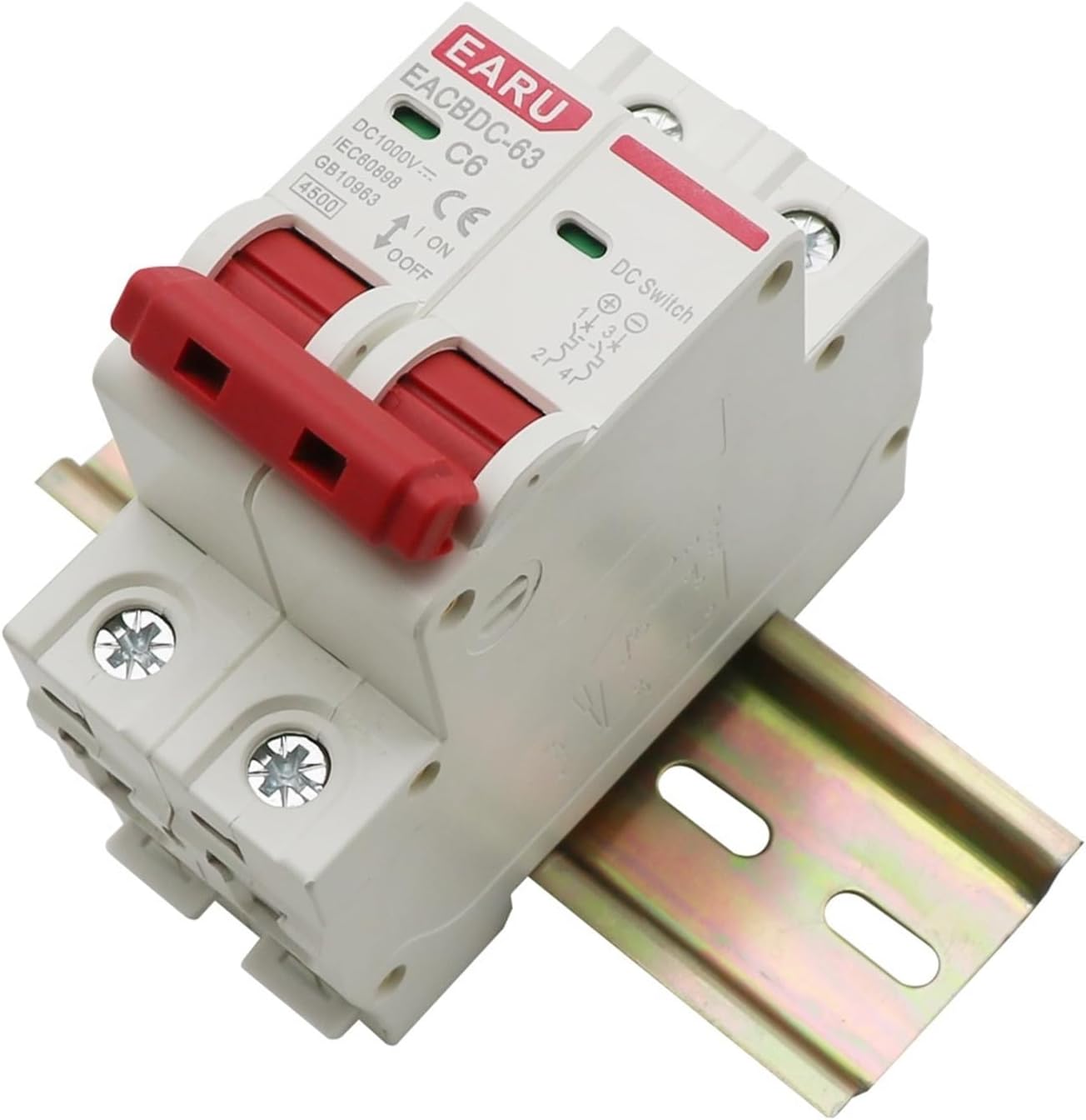 DC 1000V Solar Mini Circuit Breaker Overload Protection Switch 6A/10A/16A/20A/25A/32A/40A/50A/63A 2P DC1000V Photovoltaic Miniature Circuit Breaker PV (Size : DC 2P, Color : 10A)