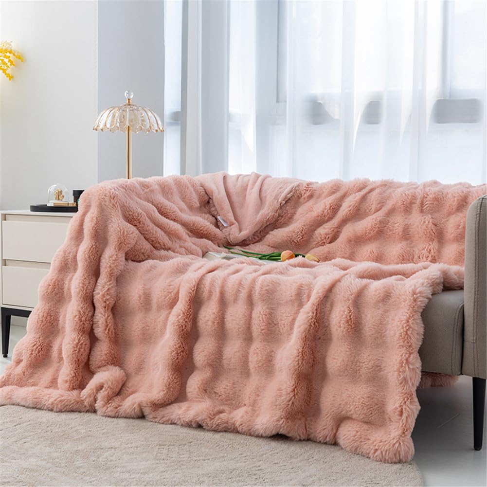 ENEN Super Ultra Soft Fleece Blanket Throw Bubble Plush Blanket Fluffy Warm Microfiber Travel Blanket for Bed Sofa Lightweight Throw Fit All Season (100x160cm,pink)