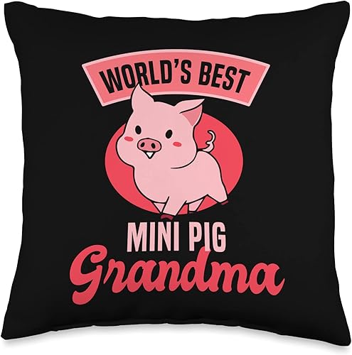 World's Best Mini Pig Grandma Miniature Pig Gift World's Best Mini Grandma Miniature Pig Owner Throw Pillow, 16x16, Multicolor