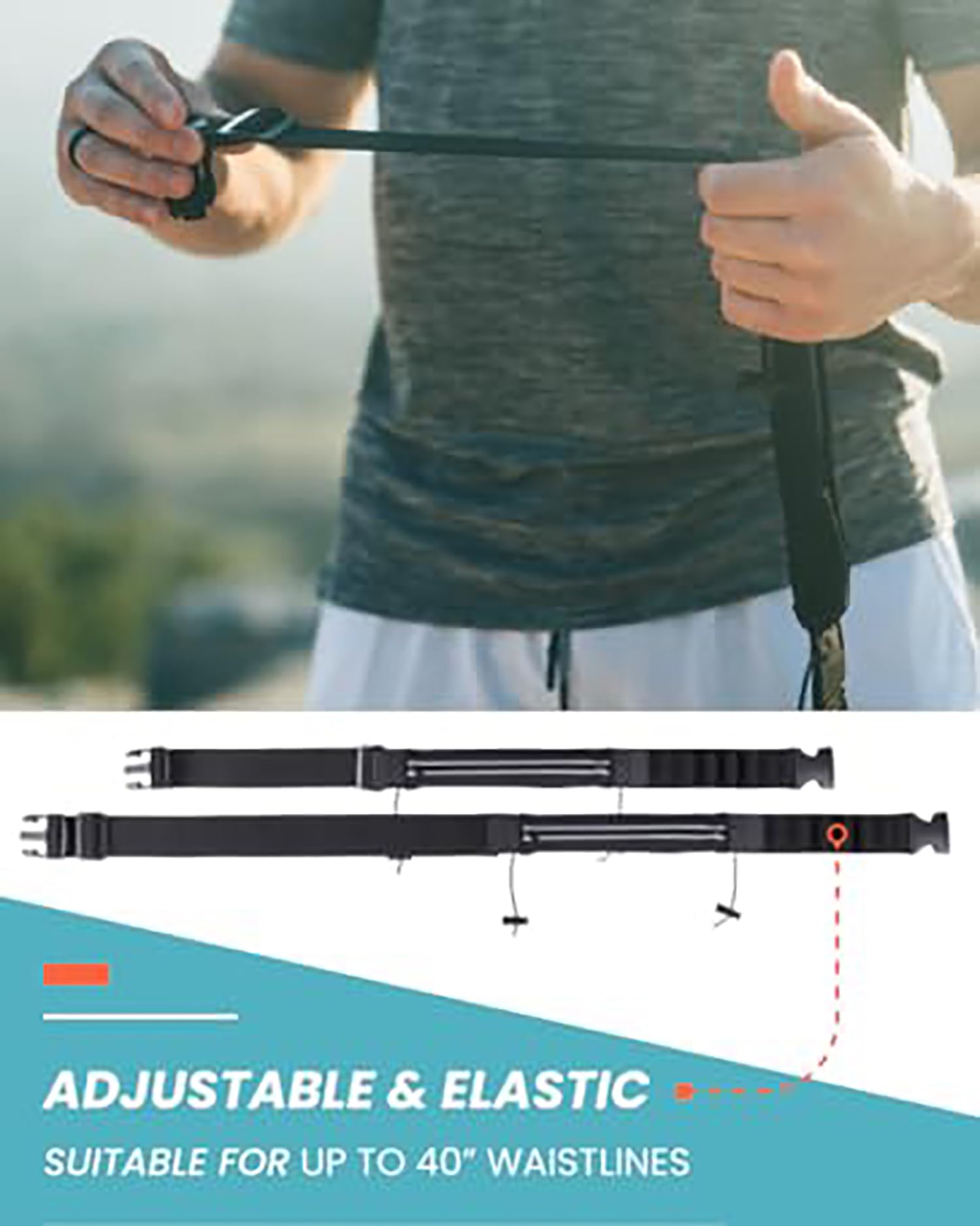 Tazweeq Slim Running Belt, Runners Fanny Pack for Women and Men, Lightweight, Fits All Waist Sizes 30”-42”, Multi-Purpose Pouch for Marathon, Triathlon