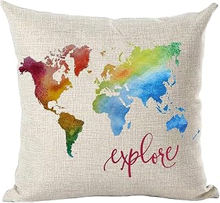 Ręcznie malowany atrament obraz akwarela mapa świata zwiedzanie dla odkrywcy inspirująca dekoracyjna poszewka na poduszkę poszewka na poduszkę dom salon łóżko sofa samochód bawełna len kwadrat 45 x 45 cm