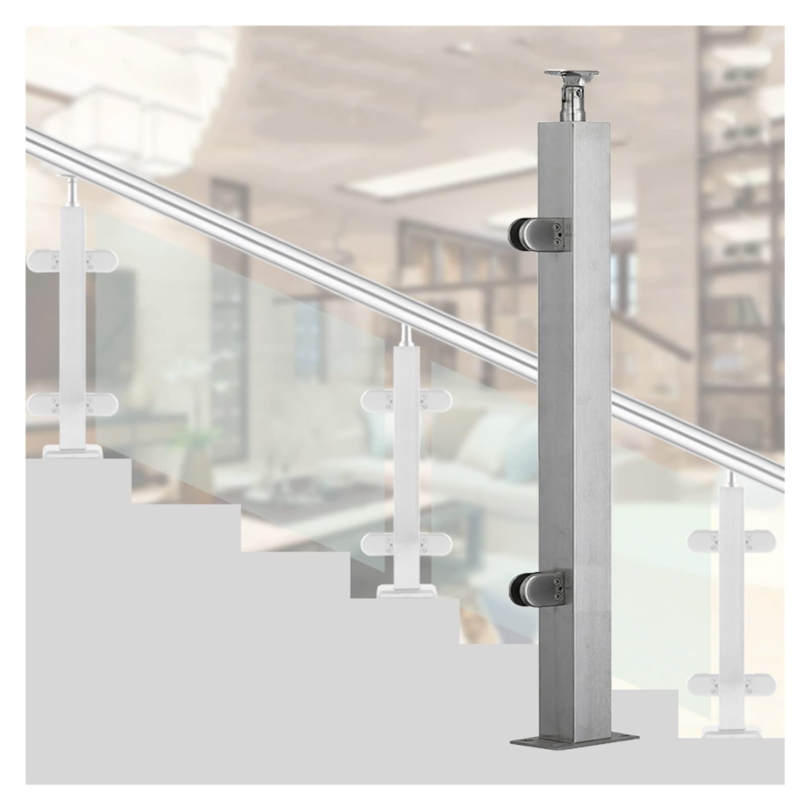 Balaustrada gris de acero inoxidable compatible con paneles acrílicos y madera