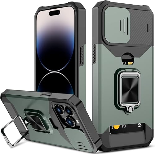 Nvollnoe Funda para iPhone 14 Pro Max con cubierta deslizante para cámara y tarjetero resistente funda protectora para iPhone 14 Pro Max con anillo disponible en Yaxa El Salvador
