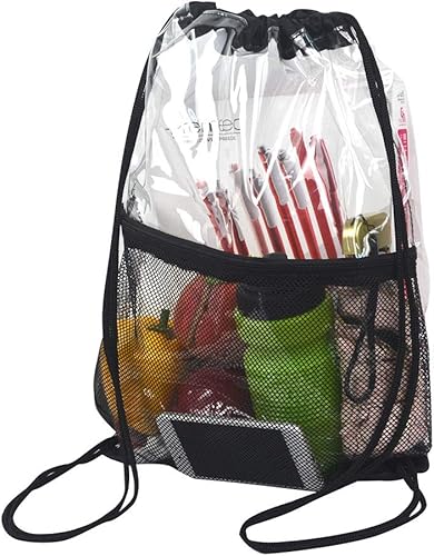 Vista 2 de Bolsa de cordón transparente impermeable con cordón para estadio, Negro (mesh black), M, Viajar