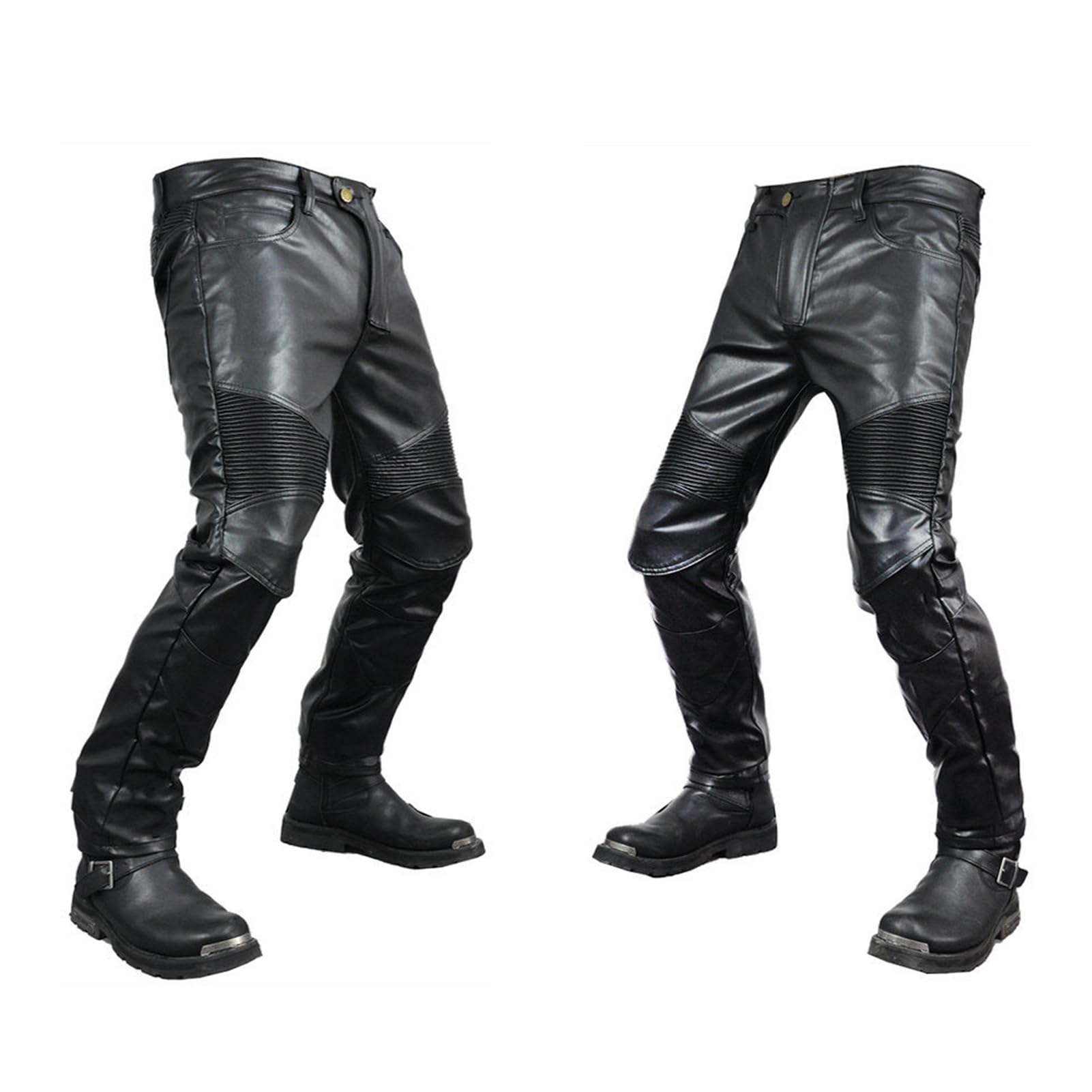 Motorradhose leder Herren/Damen mit protektoren - Schwarz Vollnarbiges Lederhose echtleder mit rüstung Biker gepanzerte (Schwarz,XL)