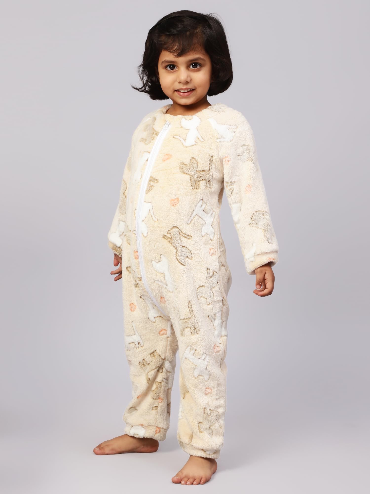Bubble Berry Romper Night Suit Kids and Babies, Beige Cat- Winter - Image 4 thumbnail