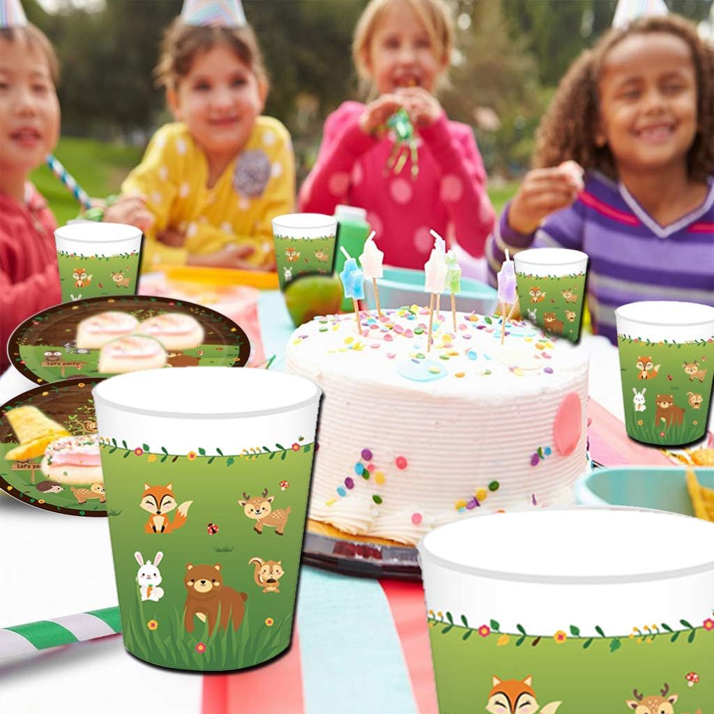 NEI Forest Animal Theme Tableware Set,69Pcs Kids Birthday Party Supplies Including Animal Plates,Paper Cups Plates, Napkins,Straws for Kids Animal Themed Party Decoration Serves 8 : Toys & Games