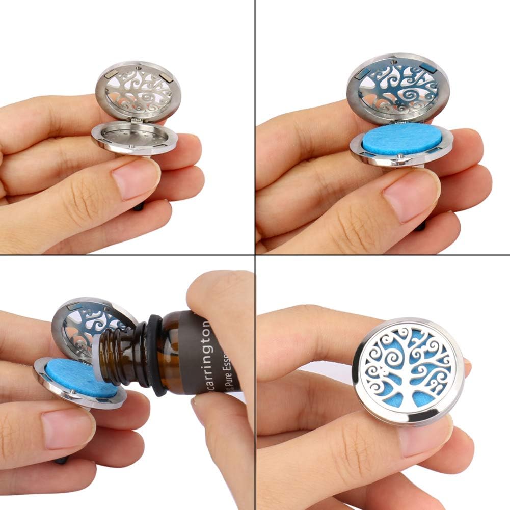 Car Diffuser,Jack & Rose Car Diffuser Essential Oil Car Vent Clip Air Freshener Purifier,Stainless Steel Aromatherapy Locket with 8 Washable Color Pads Christmas Gifts for Women