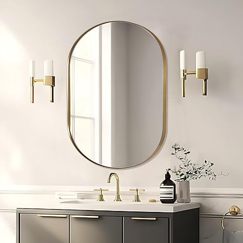 Miniatura 81 de ANDY STAR Espejos ovalados de baño, espejo de tocador doble de 30 x 48 pulgadas, espejos ovalados negros para baño, marco de acero inoxidable