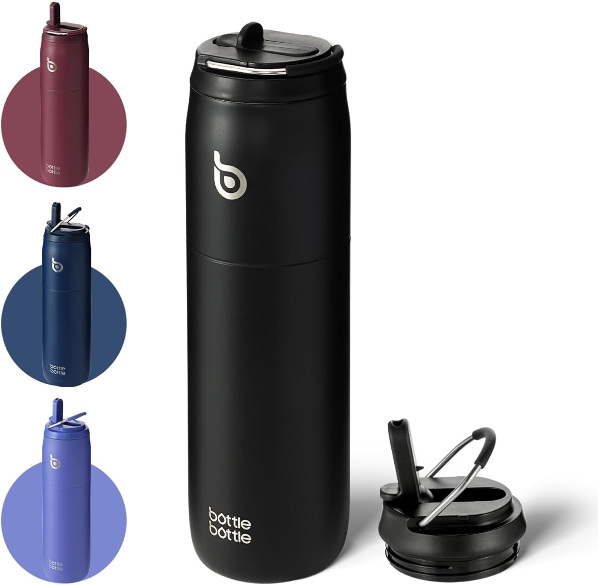 BOTTLE BOTTLE Stainless Steel Water Bottle with Straw and Lid, 32 oz Vacuum Insulated Water Bottle Stay Cold for 24 Hrs, Hot for 12 Hrs, Leak-Proof Wide Mouth Water Bottles for Men, black