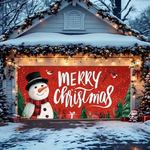 Image of Christmas Garage Door Decorations 6 x 13 ft, Snowman Cover