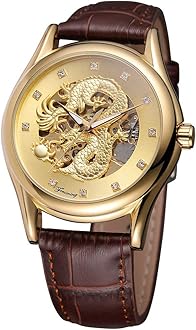 Watches Mens Luxury Leather Men Automatic Mechanical Watch Dragon Collection Gold Skeleton Wrist Watch