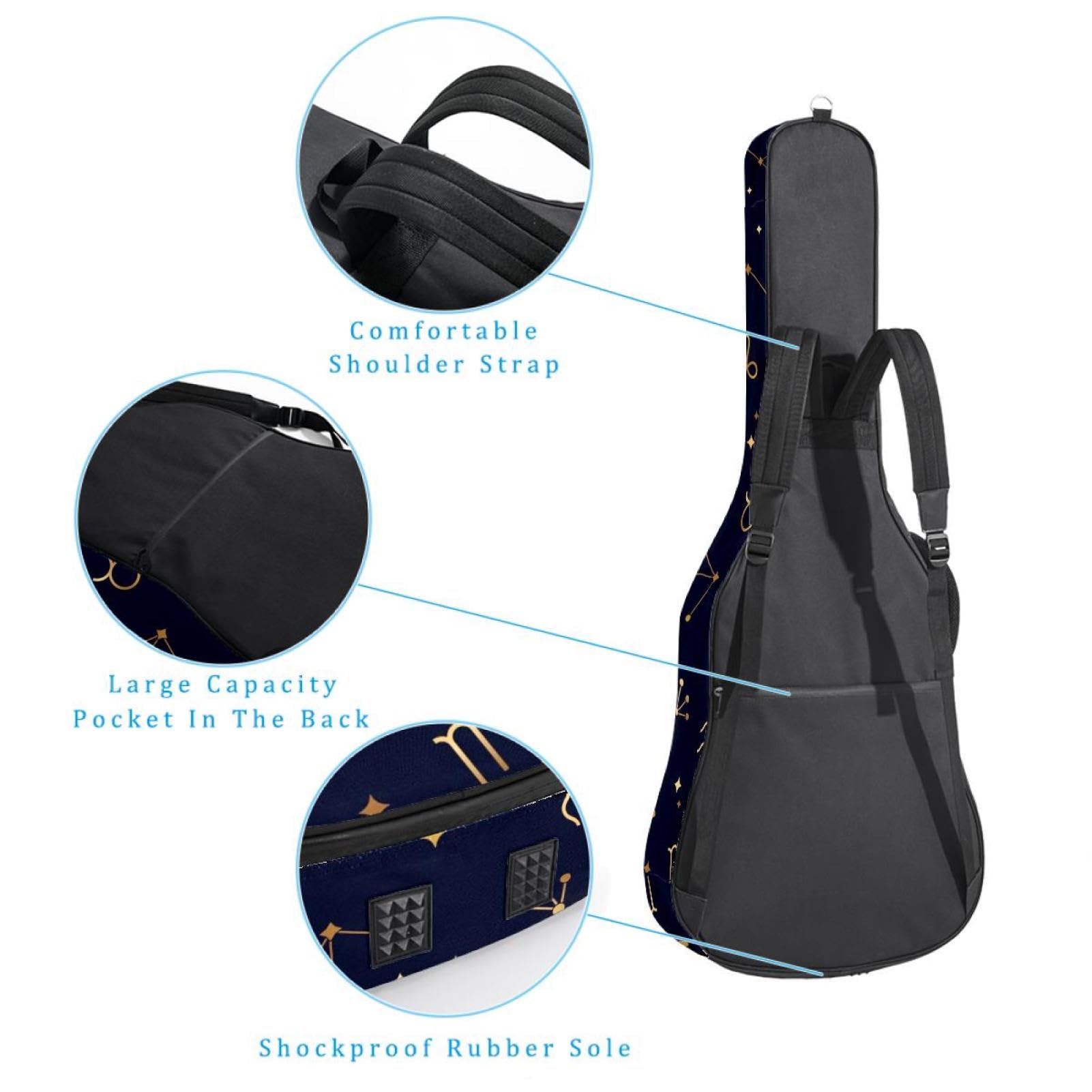 Torba na gitarę akustyczną Wodoodporny plecak na gitarę Gruby miękki wyściełany Konstelacja Klasyczna obudowa na gitarę, wielobarwny, 42.9x16.9x4.7 in, Organizer do torby
