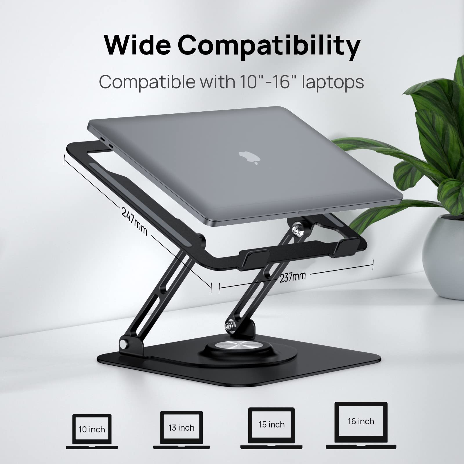 JOYEKY Laptop Stand for Desk, Adjustable Computer Stand with 360° Rotating Base, Ergonomic Laptop Riser for Collaborative Work, Foldable & Portable Laptop Stand, fits for All 10-17" Laptops