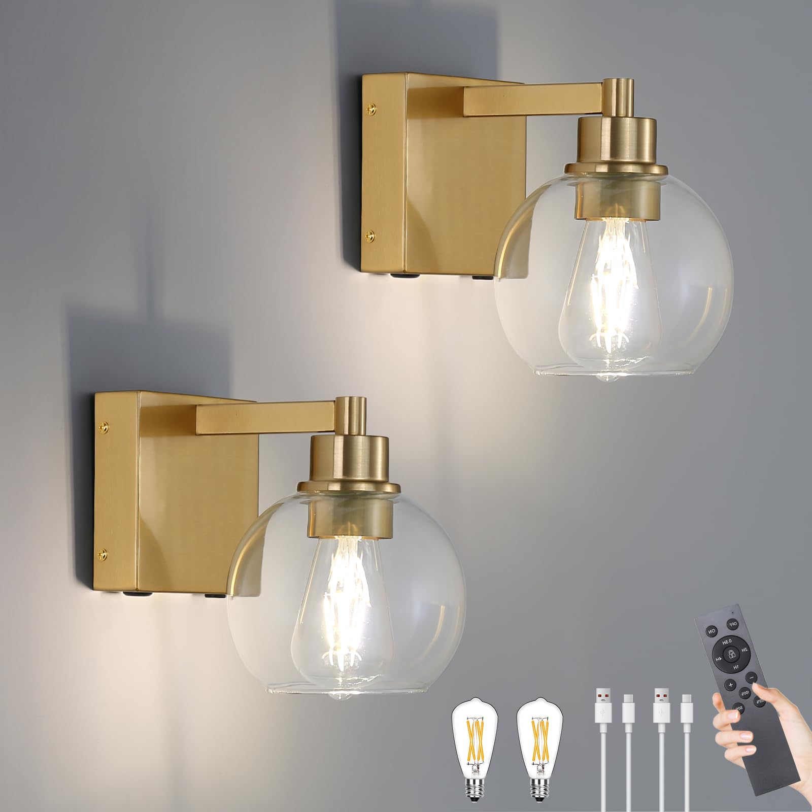 Snapklik.com : HONGREN Battery Operated Wall Sconces Set Of Two Glass ...