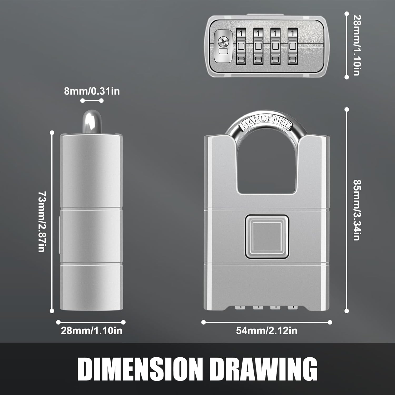 Heavy Duty Combination Padlock, Diyife Large Outdoor Padlock [Wrapped Beam] High Security, One-Touch Unlocking, Design of Hidden Password Suitable for Locker, Home, School, Garage, Gate (Silver) image 6 of 7 B0CYZS2W7V