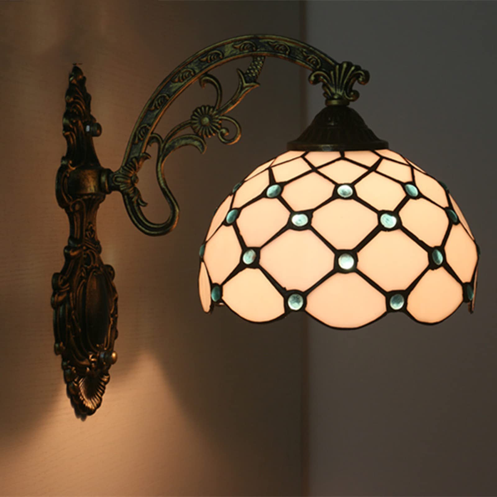 NHPJFDC Tiffany Wall Sconces, 7.8Inches Gem Stained Glass Wall Lamp Elegant Rustic Style ​Wall Light Fixtures For Staircase Bedroom Hotel