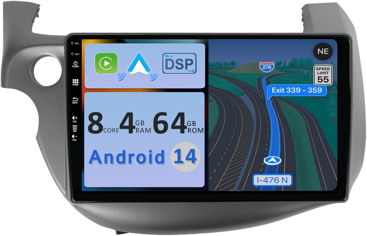 [4GB+64GB] Autoradio 2 DIN Android 14 per Honda Fit Jazz (2007-2014)-[Incorporato Carplay/Android Auto/DSP]-IPS 10.1" Touch Screen-Camera+MIC-DAB/MirrorLink/Controllo del volante/Bluetooth 5.0