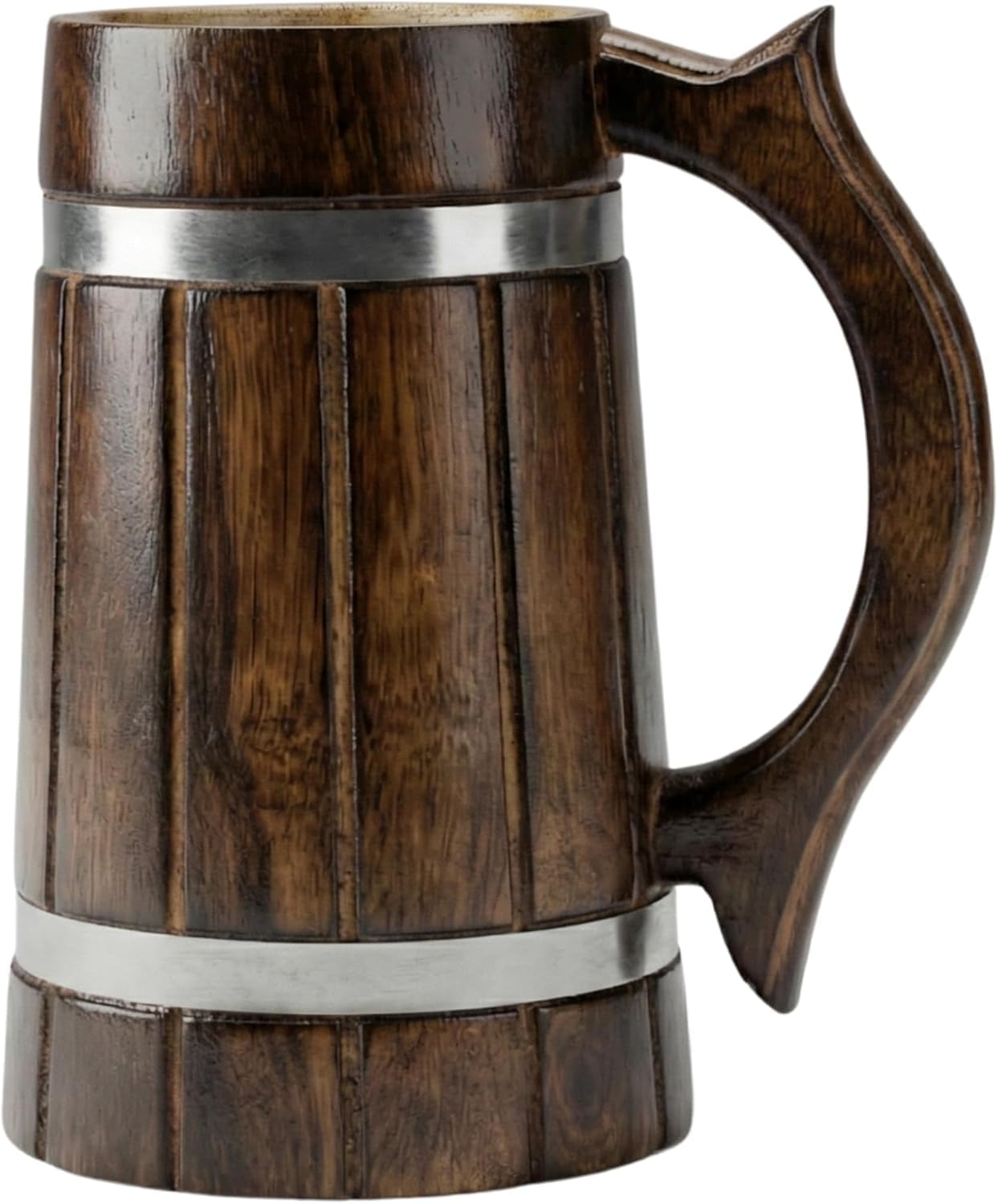 Wooden Beer Mug – Handmade Rustic Tankard, Viking Style Wooden Mug with Handle for Coffee, Ale & Decorative Use (Dark Rustic Wood, Large)