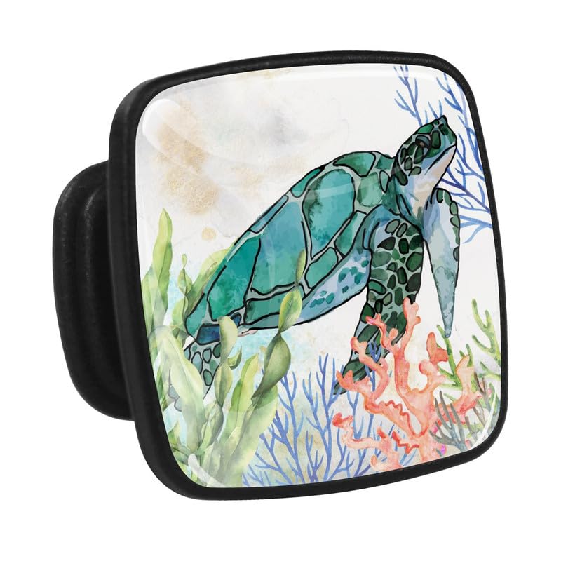 LORVIES 4 Pack 1.2" Ocean Decorative Cabinet Knobs, ABS Glass Square Black Single Hole, Dresser Drawer Closet Door Handles Pulls for Home Kitchen