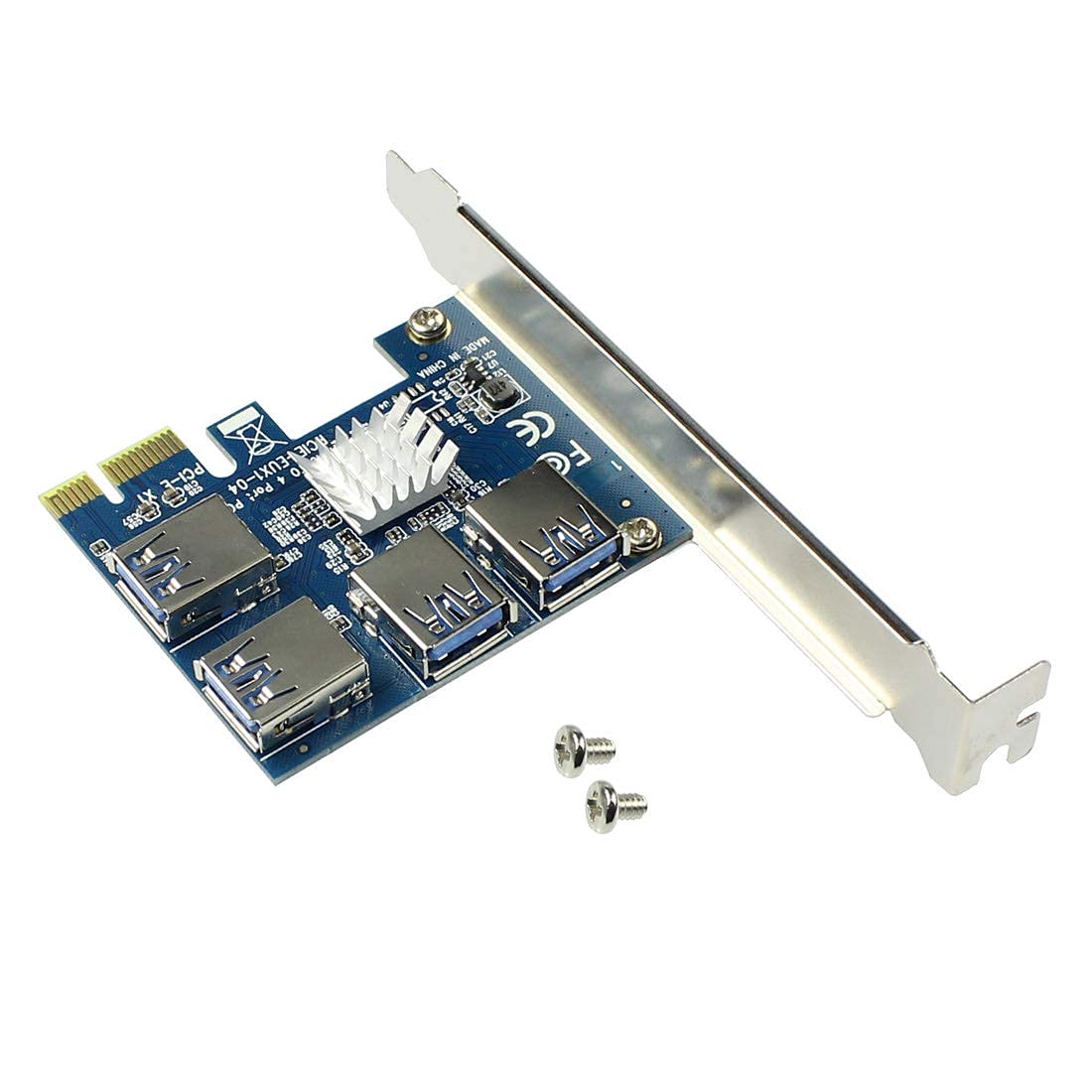 JMT PCI-E 1x a 16x Riser Card PCI-Express 1 a 4 Slot PCIe USB3.0 Adattatore Port Multiplier Miner Card per BTC Bitcoin Miner Mining (Blue Riser Card)