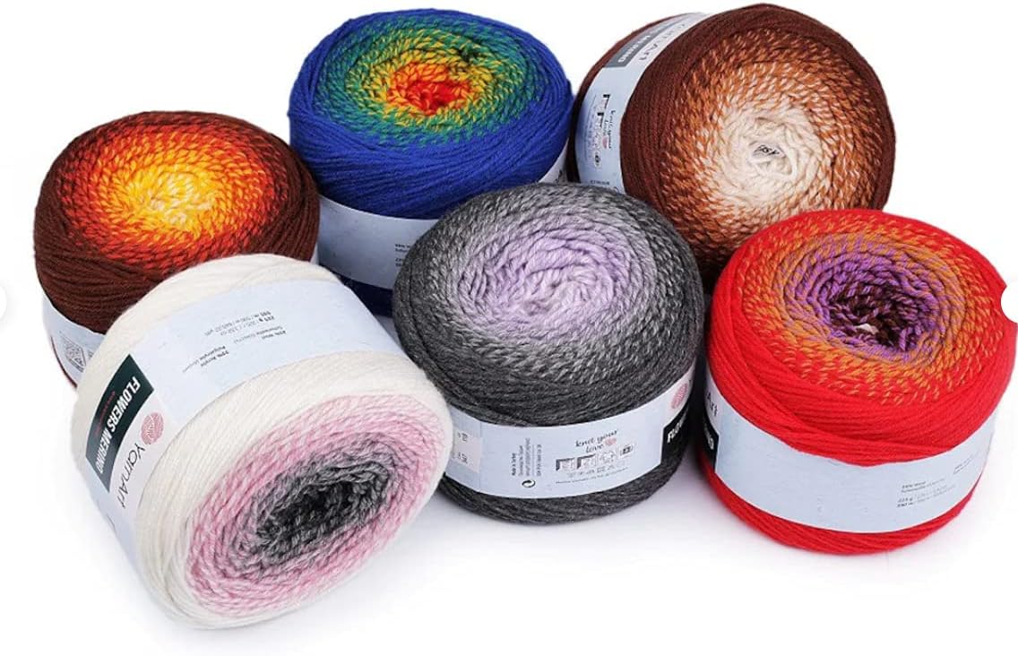 Yarn Art Flowers Merino 25% Wool 75% Acrylic Multicolor Rainbow Crochet Winter Yarn 225 gr Length 645 Yards, Yarn Weight 3 (543)