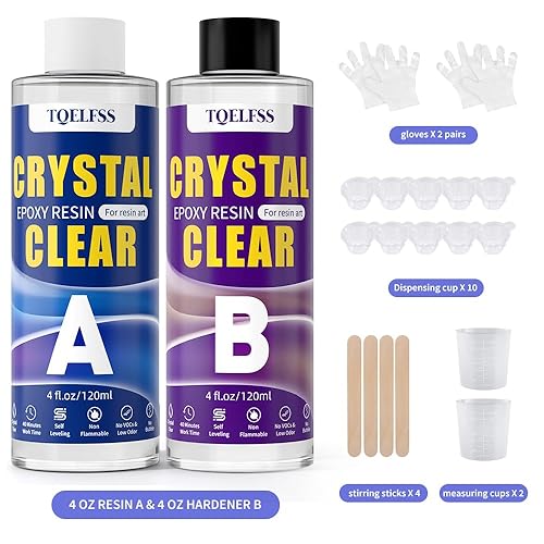 Miniatura 7 de TQELFSS Kit de Resina Epoxi de 8 OZ, Resina Epoxi Transparente (4 OZ×2), Curado Rápido, Autonivelante, Resina de Fundición Sin Amarillamiento para