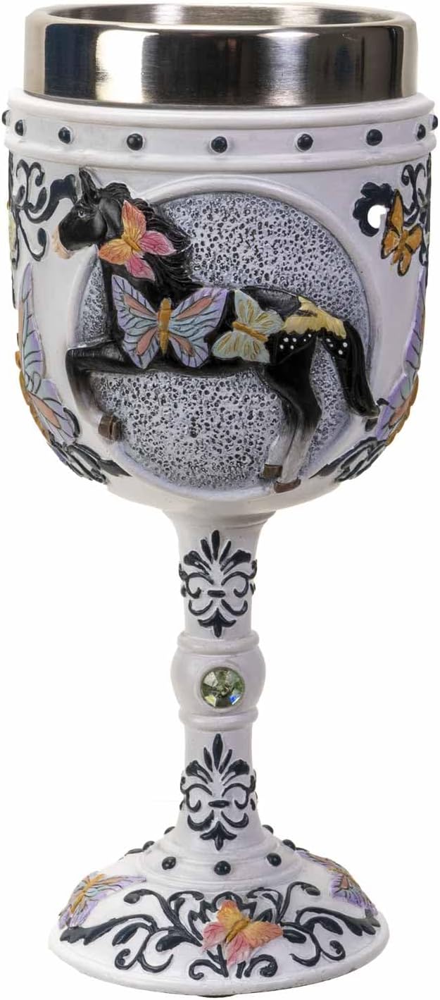 Pacific Giftware Trail of Painted Ponies Black Beauty Wine Goblet, 7 Inch, Stainless Steel Insert, 6 oz Capacity, Multicolor