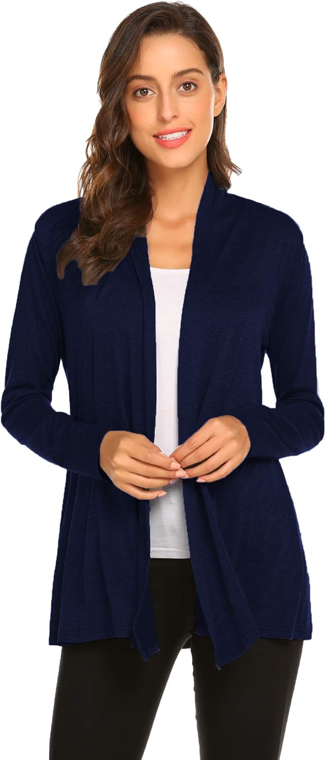 Newchoice Womens Casual Lightweight Long Sleeve Cardigan Soft Drape Open Front Fall Dusters (S-3XL)
