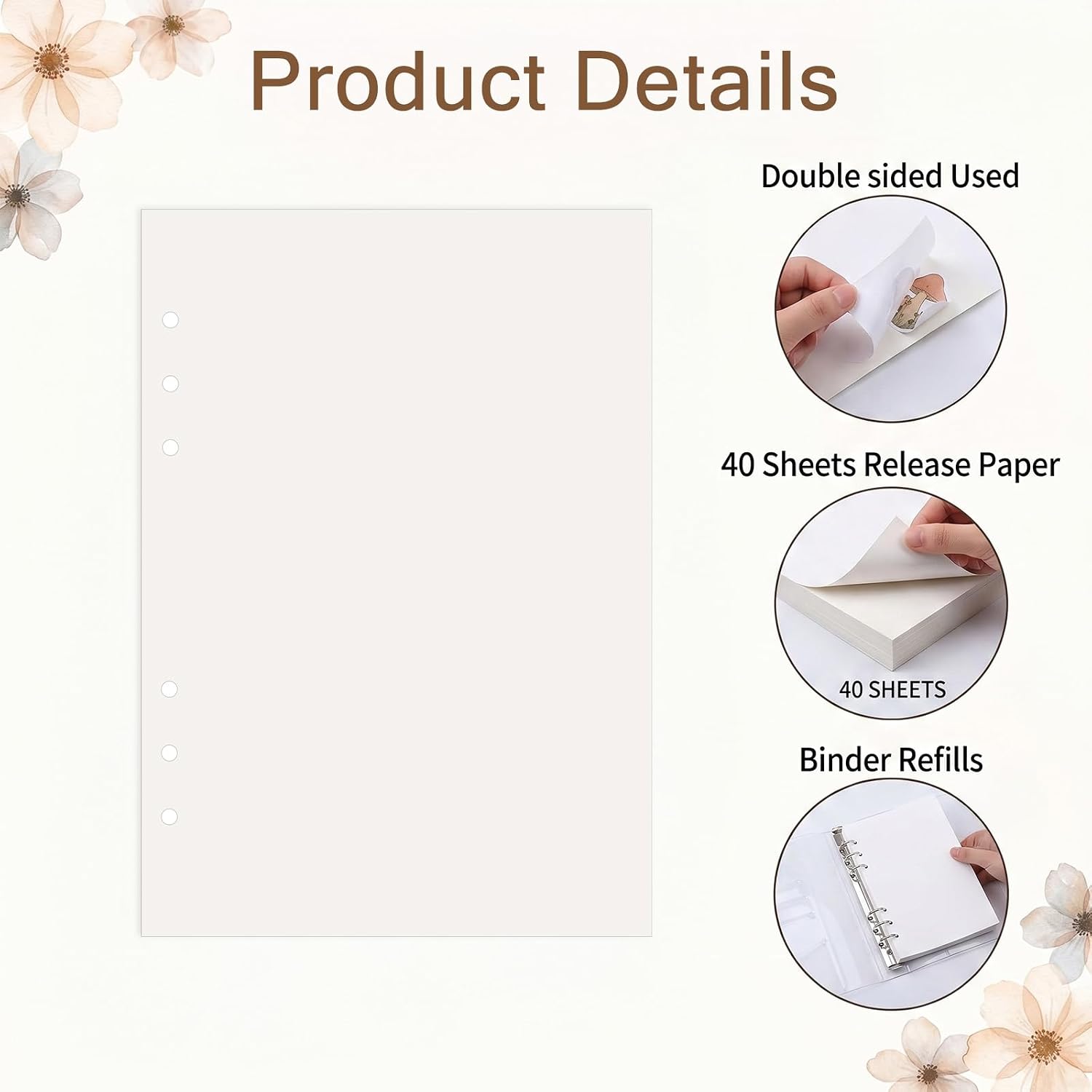 Release Paper 40 Sheets A5 6-Hole for Sticker Collection, Reusable Sticker Release Paper Binder Refill Pages, Blank Stickers Book Insert Sheets for DIY Planner Journal Scrapbook Organizer