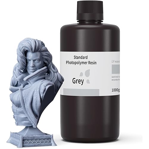 ELEGOO Standard 3D Printer Photopolymer Resin Grey 1000g, High Precision Printing Resin 405nm Low Odor UV-Curing for LCD/DLP/MSLA 3D Printer