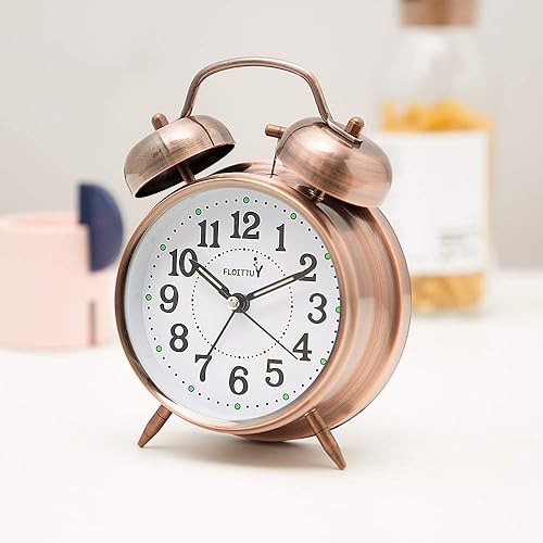 Miniatura 2 de FLOITTUY Alarma fuerte para personas que duermen profundamente) Reloj despertador de campana doble de 4 pulgadas con luz de fondo para dormitorio y