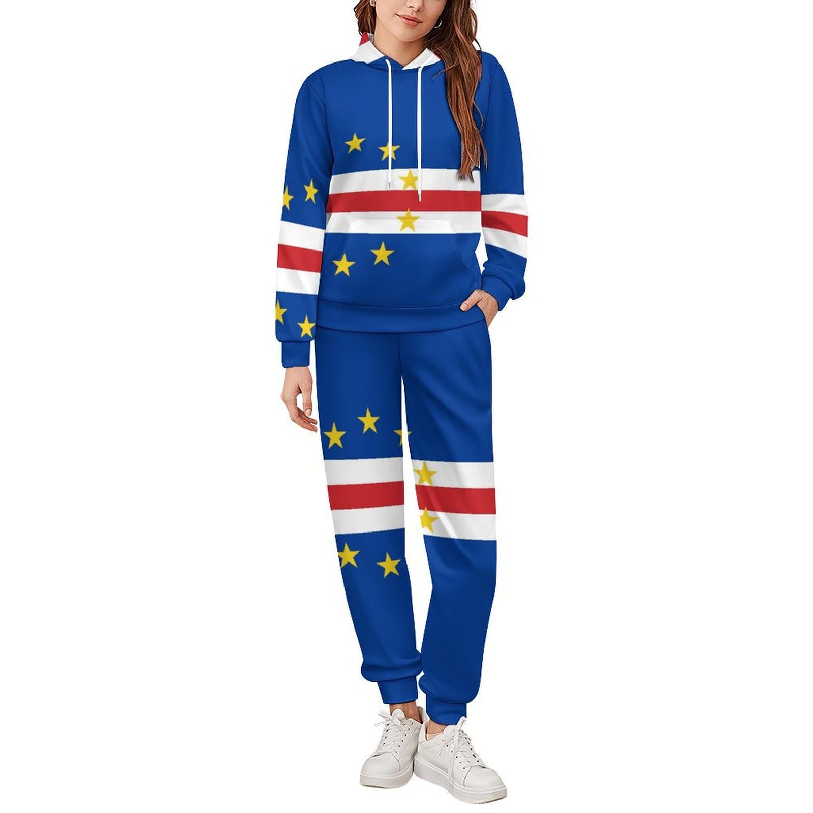 Ensembles Survêtements Pour Hommes Femmes Tenues 2 Pièces Sweat Capuche Pantalon Survêtement Ensemble Jogging Vêtements Sport Grande Taille Avec Ensemble Détente Imprimés Drapeau Cap-Vert