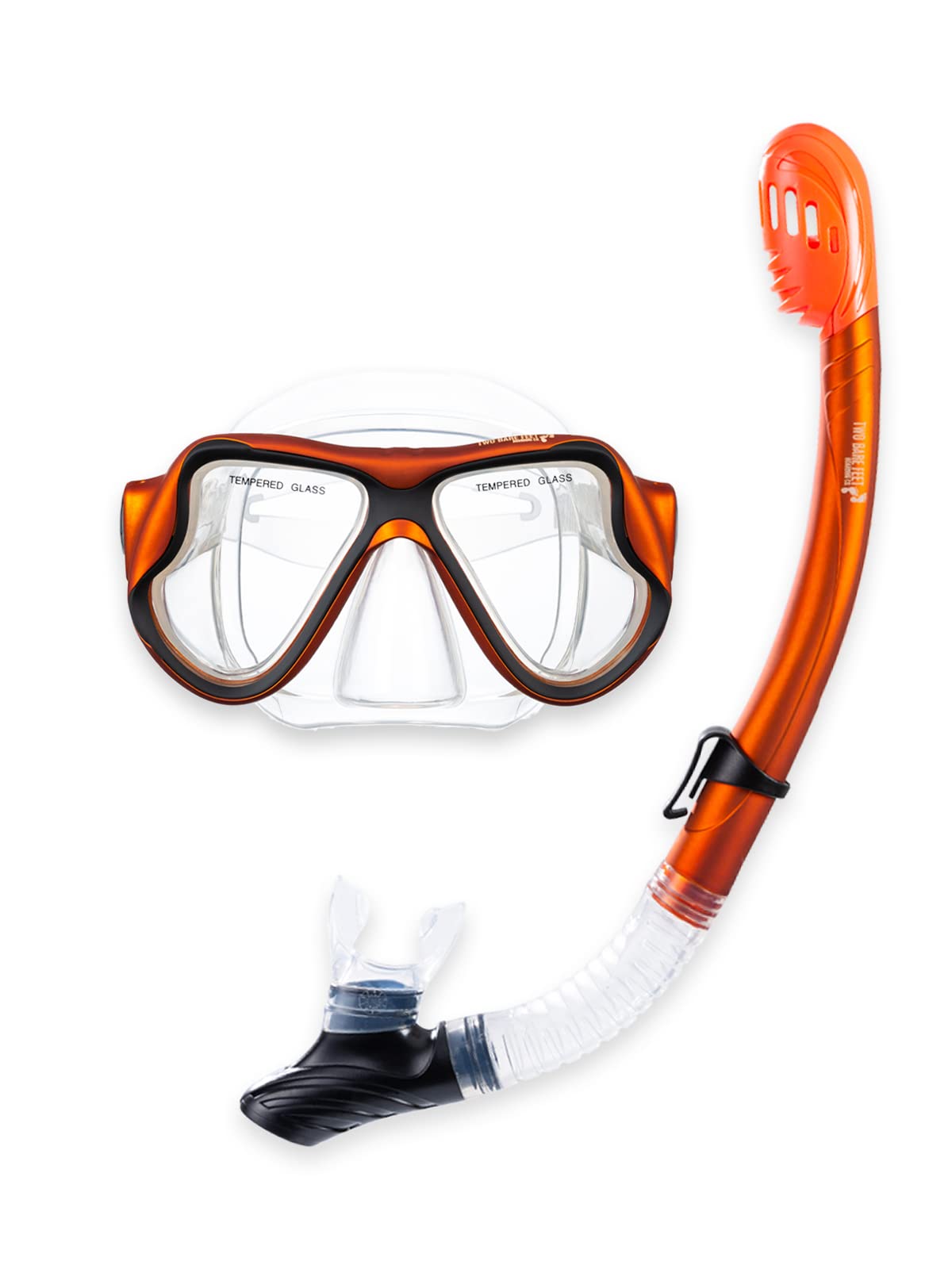 Two Bare Feet X-Dive Dry Top Set – Anti-Fog, Leak-Free Seal, Comfortable Fit – Perfect for Snorkeling, Diving, Swimming – Premium Quality Gear for Adults & Teens (X-Dive, Orange/Clear)