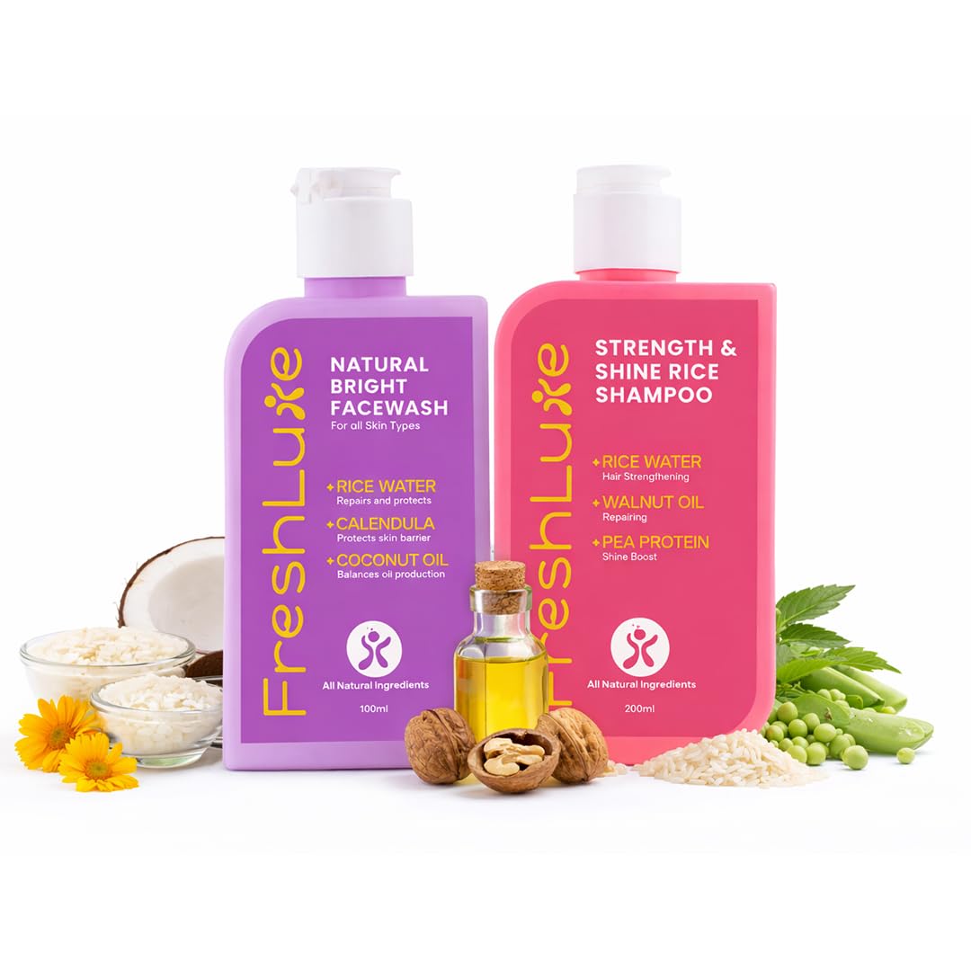 Korean Skin & Hair Care | Rice Water Strength & Shine Shampoo + Natural Bright Face Wash | Hair Strength, Shine & Glass Skin Glow | Sulphate, SLS & Paraben Free | Pack of 2 | 100ml + 200ml-picture-22