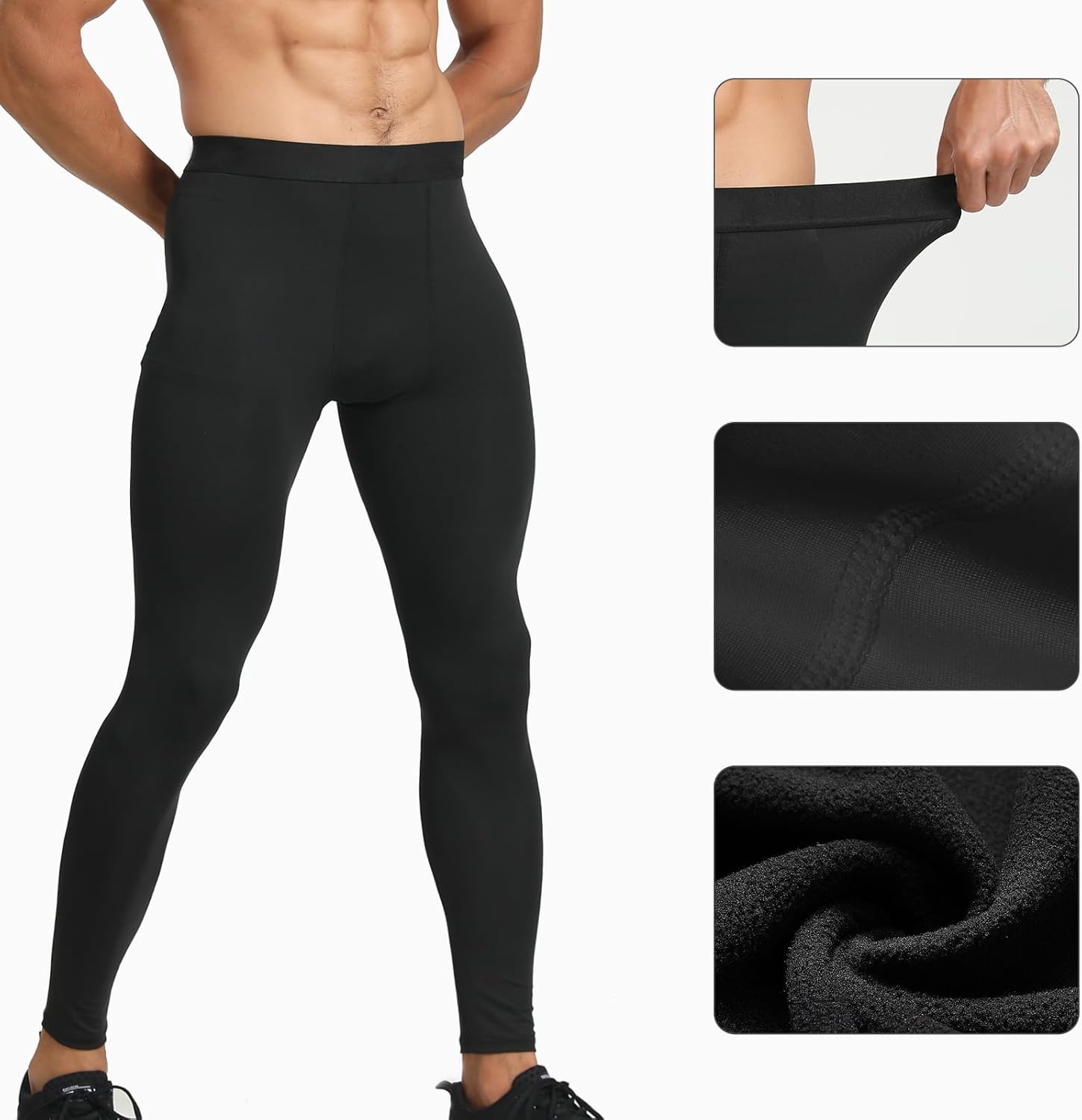 メンズ サーマルコンプレッションパンツ フリース裏地 ベースレイヤー 冬用フットボールタイツ 寒い天候用 ランニングパンツ