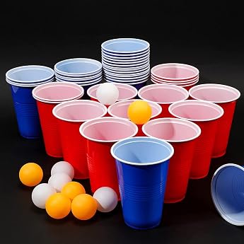 PIQIUQIU Cup Set 50 Cups + 5 Balls 473 ml Reusable Plastic Cups Reusable Cups Party Cups for Camping Christmas Birthday Wedding and Parties