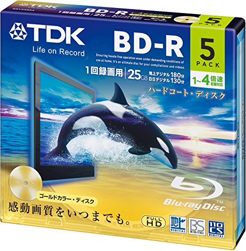 TDK Blu-ray Disc BD-R 25GB 1-4x Hard coated Gold disc 5pack 5mm slim case BRV25B5A (Japan Import)
