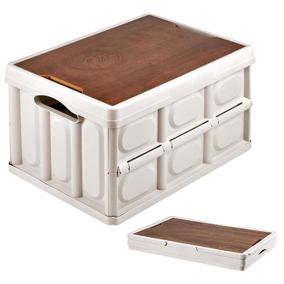 BSTMOME Classic White Foldable Storage Bin with Lid, 30L Collapsible Plastic Storage Box for Home, Car, Garage, Fruit & Veg, 17.4"L x 12"W x 9.6"H